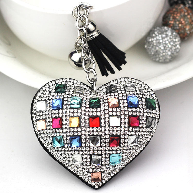 Wholesale Korean velvet glass diamond heart key chain European and American style fashion car pendant personalized gift key chain pendant