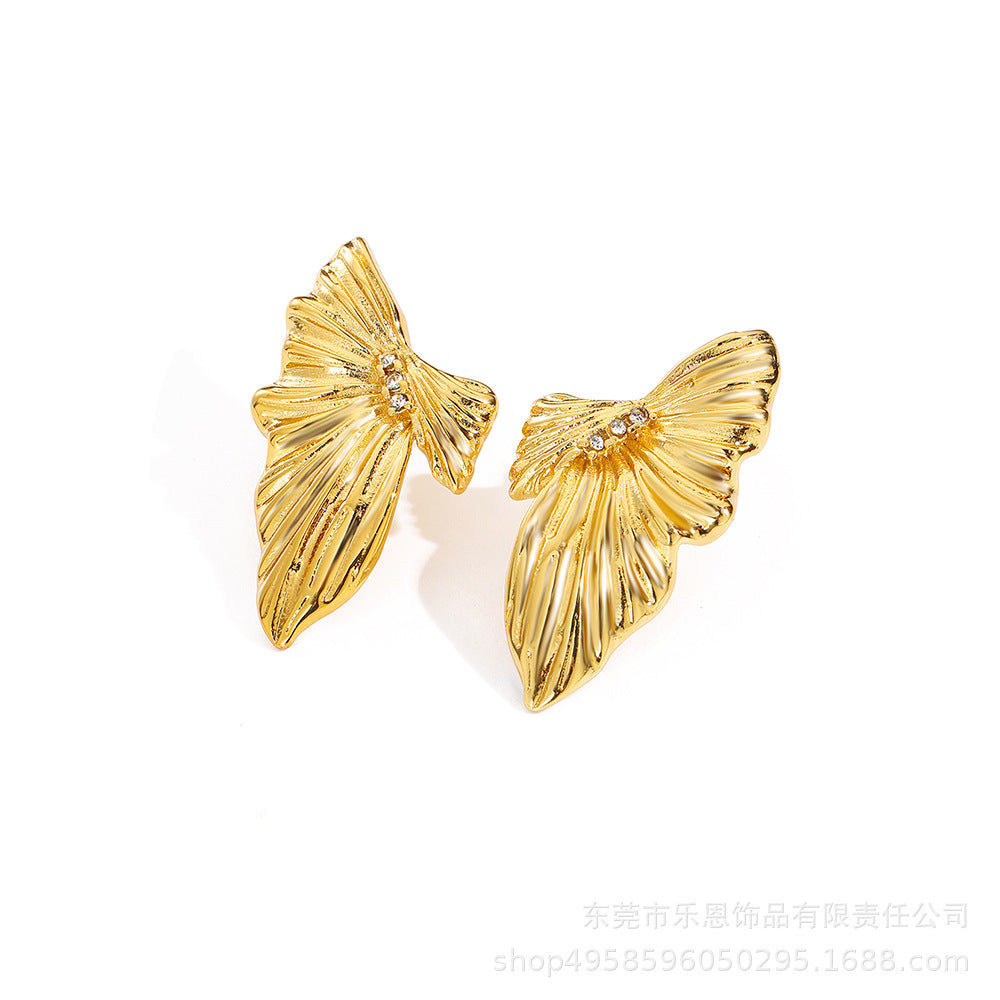 Wholesale Stainless Steel Bow Earrings Floral and Leaf Design Fashion Accessory Boutique Resale