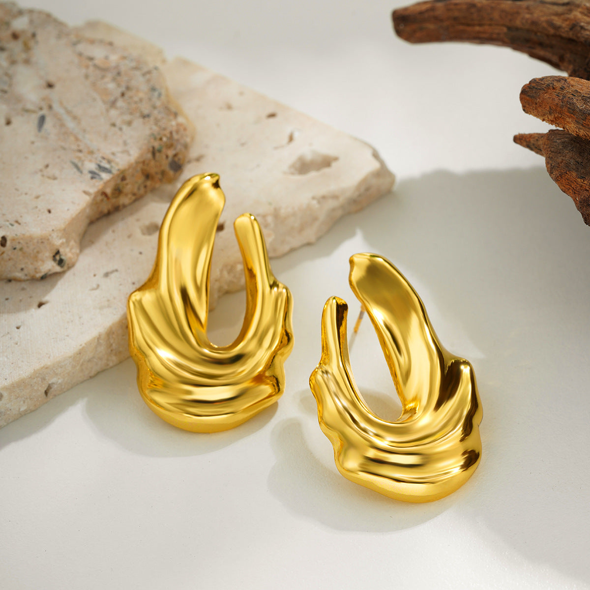 Wholesale 18K gold broken gold geometric earrings flower water drop U-shaped earrings