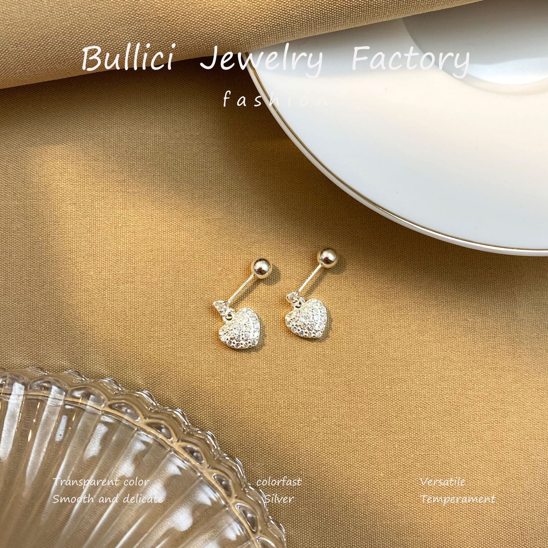 Wholesale S925 Sterling Silver Earrings Mini Full Diamond Love  Earrings