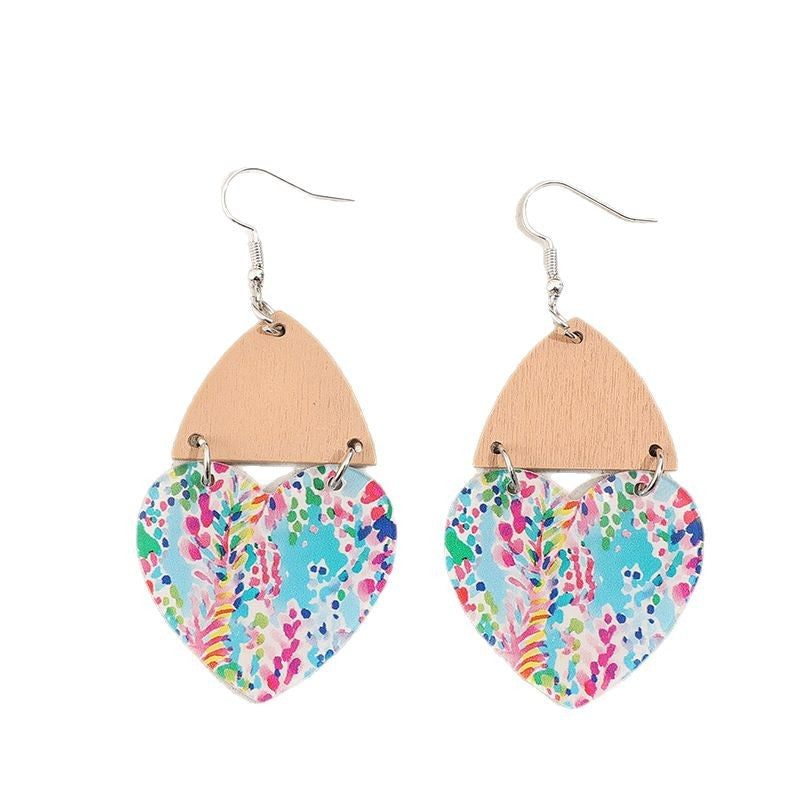 Wholesale Bohemian Retro Heart Shape Colorful Acrylic Earrings
