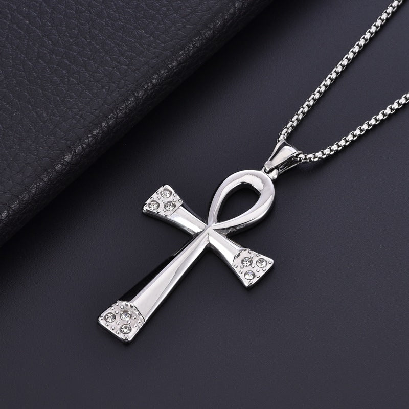 Wholesale Cross Diamond Pendant  Hip-Hop Stainless Steel Necklace