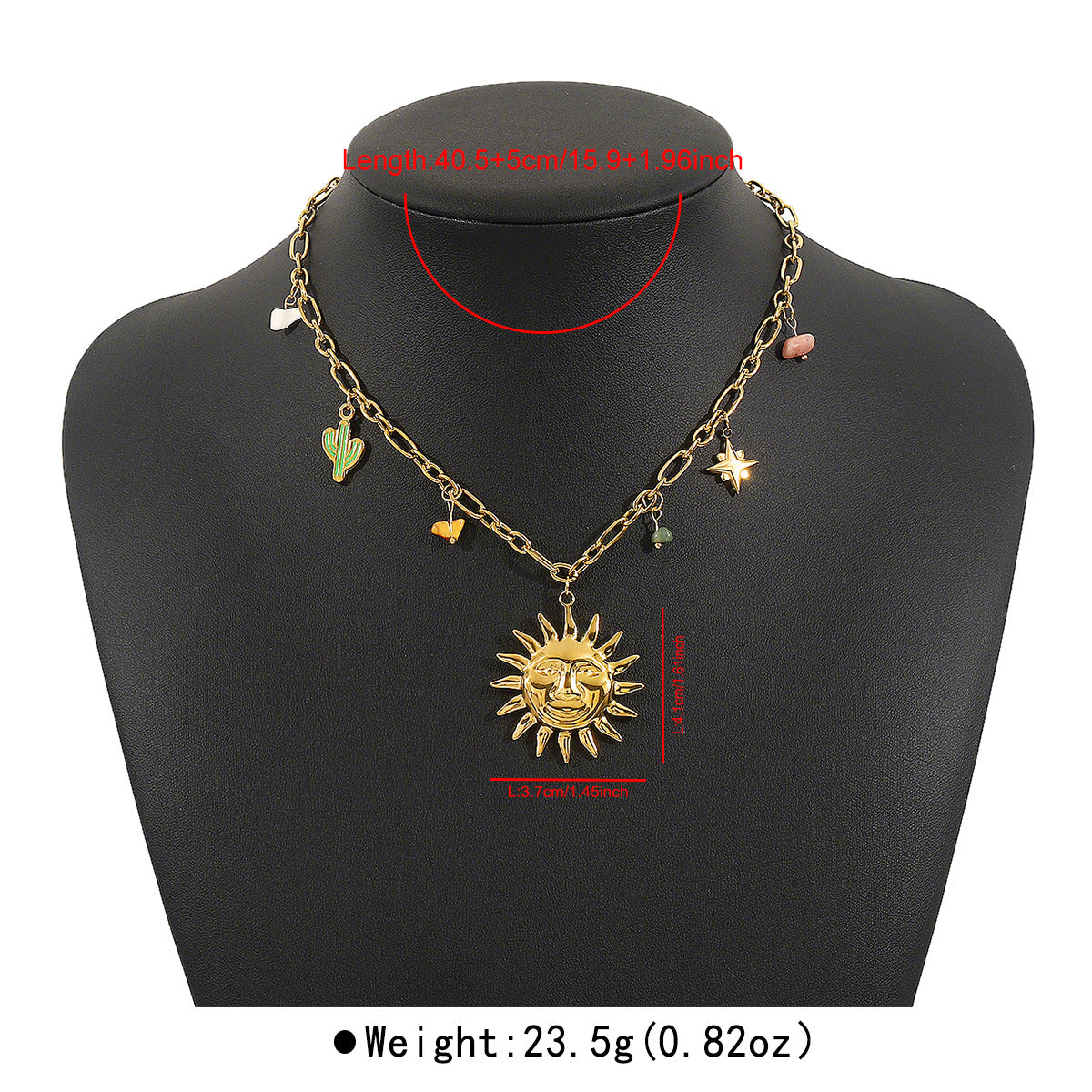 Wholesale  Stainless Steel Necklace Human Face Sun Star Moon Pendant Chain Retro 14K Gold Necklace for Women