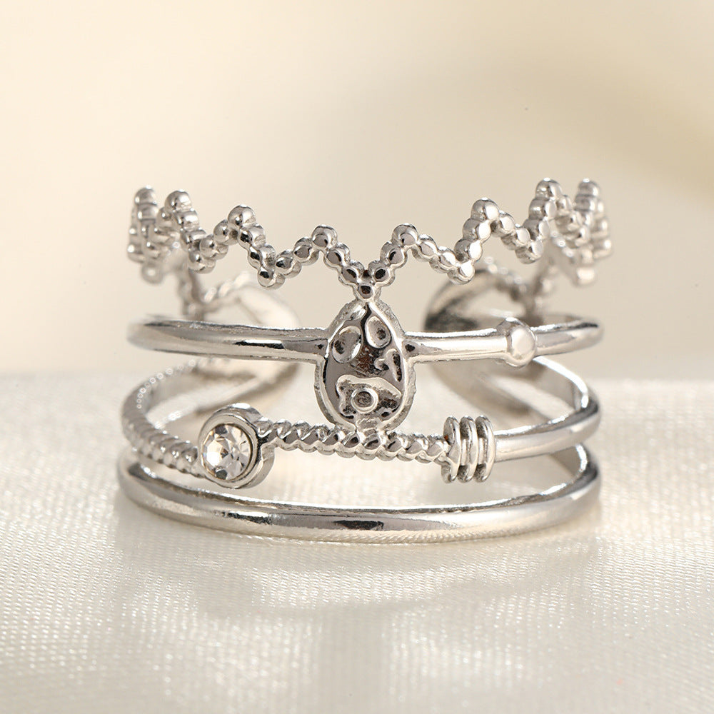 Wholesale Line Ring Micro-Inlaid Zirconia Stainless Steel Open Rings  ACC-RS-TaiMei005