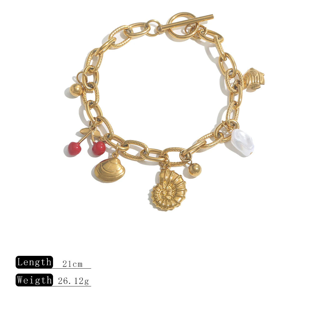 Wholesale Stainless Steel Vintage Ocean Themed Charm Bracelet with Starfish and Pearl - Fashion Accessory