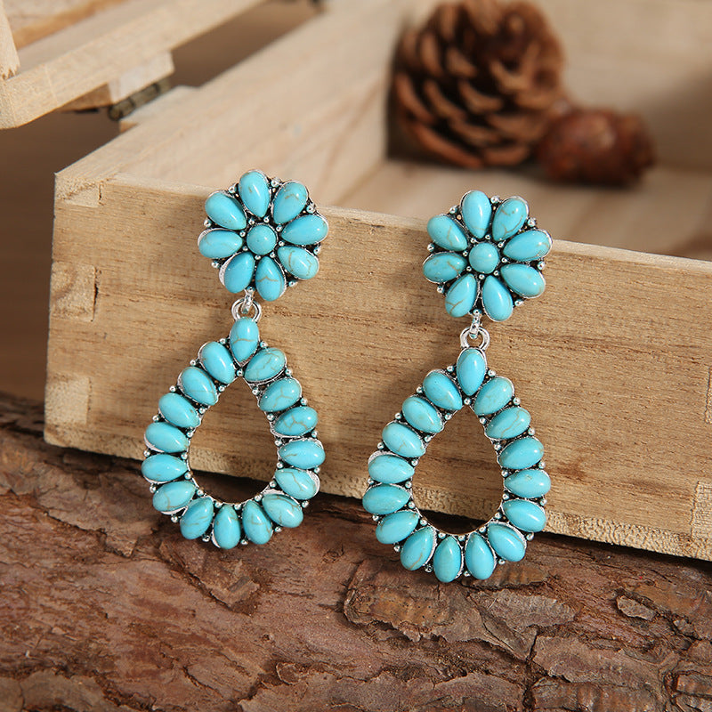 Wholesale Retro Turquoise Palace Style Earrings Fashion Accessory for Boutique Resale