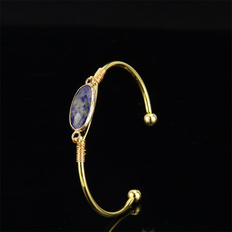 Wholesale Handmade Wire Wrapped Bracelet Natural Agate Crystal Moonstone Gold Wrap Unisex Fashion Accessory Gift
