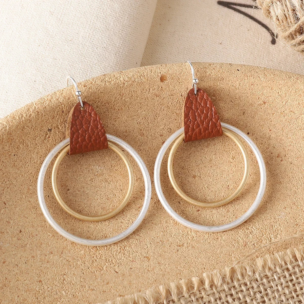 Wholesale  Bohemian Sand Silver Leather Earrings
