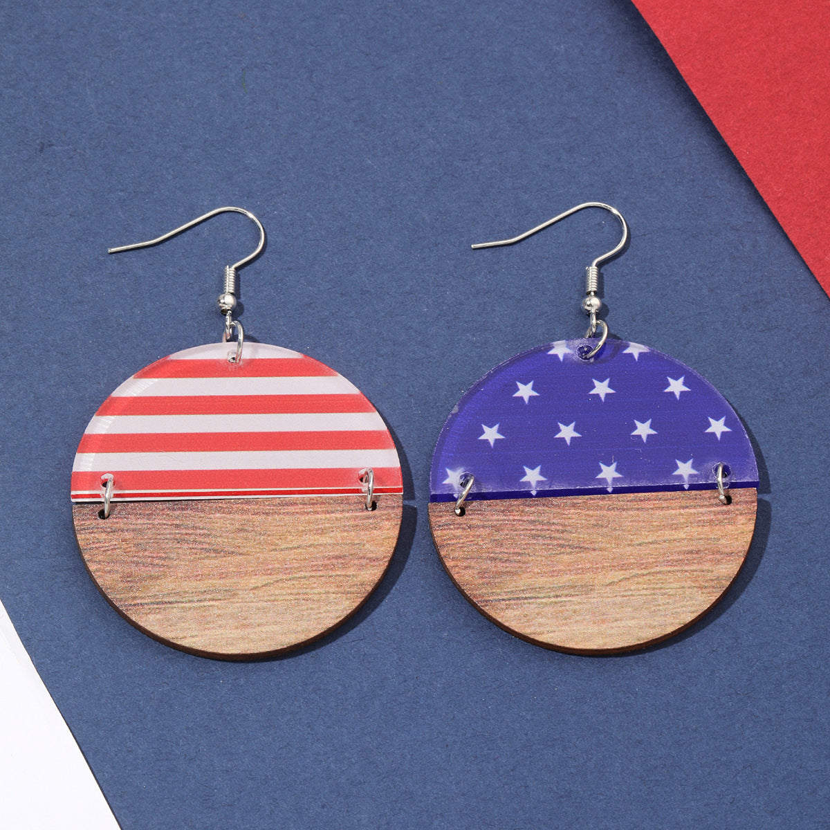 Wholesale Semi-circular wooden acrylic splicing American Independence Day National Day female earrings
