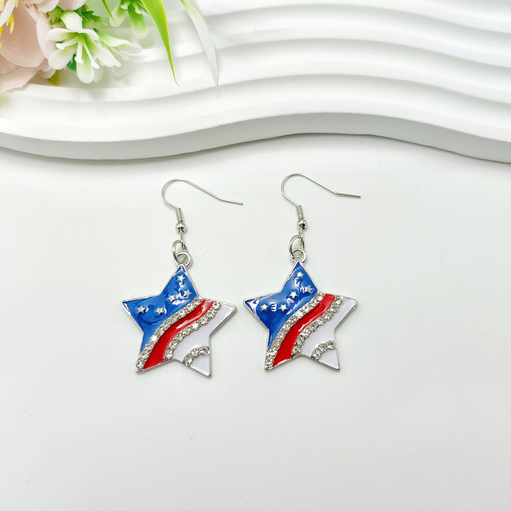 Wholesale American Independence Day USA Love Wings Zinc Alloy Earrings ACC-ES-Qiyu003