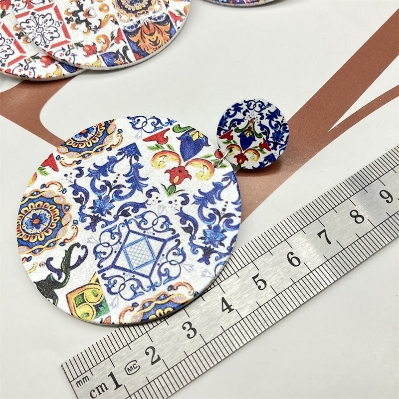 Wholesale Ceramic Pattern Bohemian Wood Cotton and Linen Earrings ACC-ES-FX009