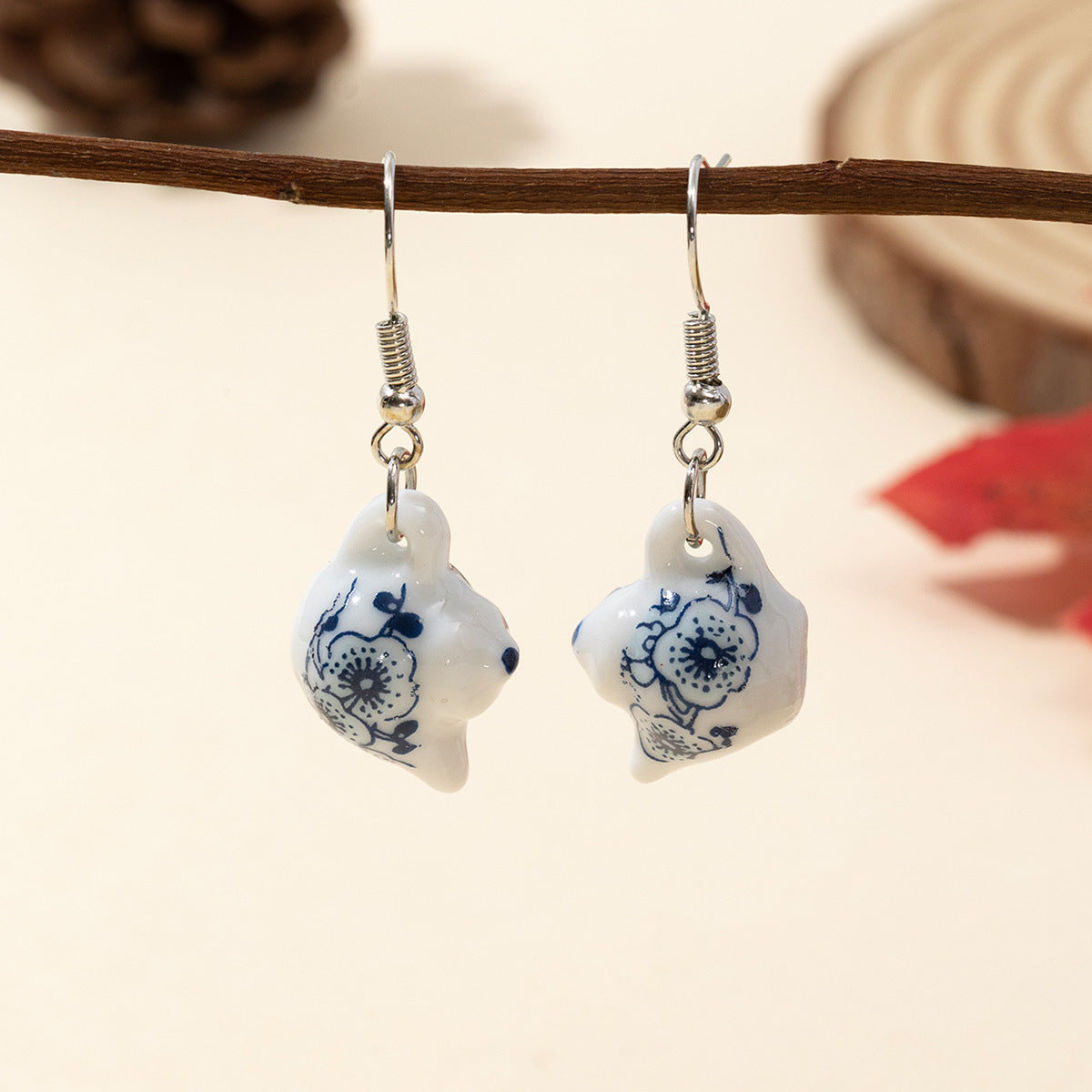 Wholesale Cup and Plate Shaped Ceramic Blue and White Porcelain Earrings