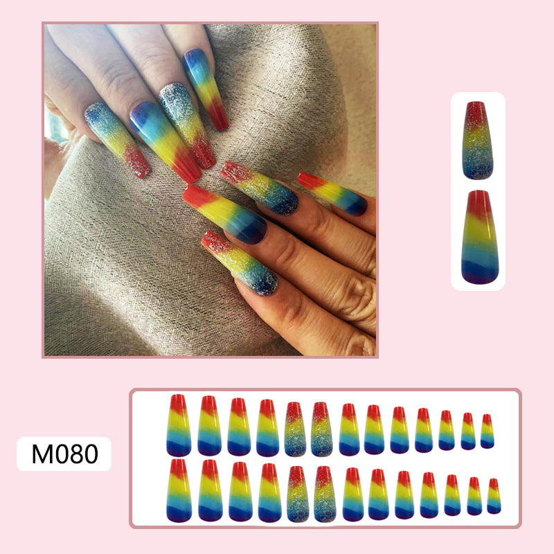Wholesale Plastic Rainbow Glitter Nail Patches Press on Nails Kits Long Manicure ACC-NS-MeiSu015