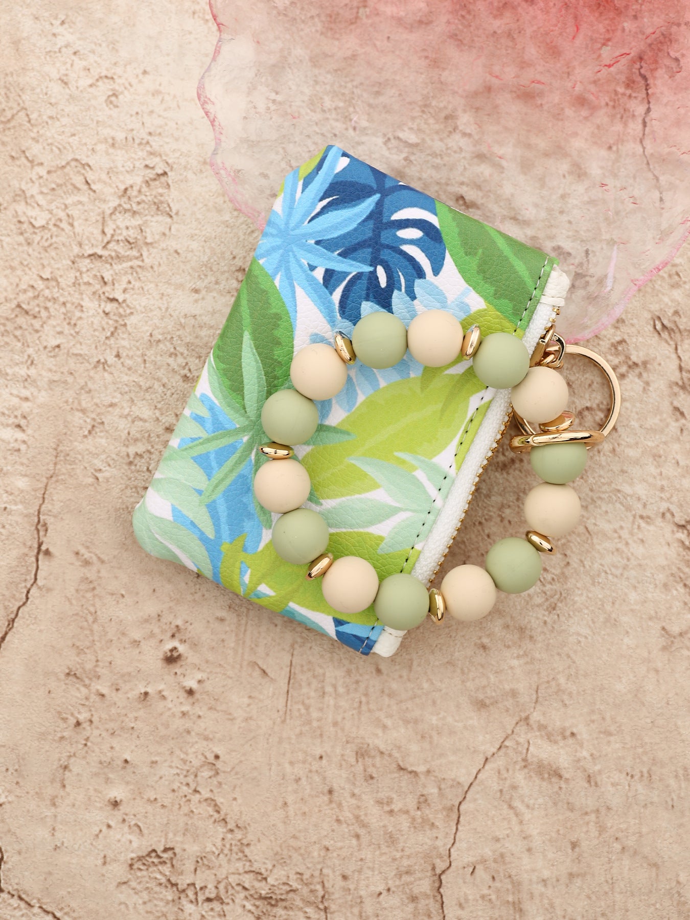 Wholesale Wallet Bow Card Holder Printed Clutch Silicone Bead Bracelet Wristlet Keychain