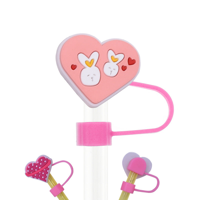 Wholesale Random 100pcs Cartoon Heart Straw Cover Straw Tube Cap