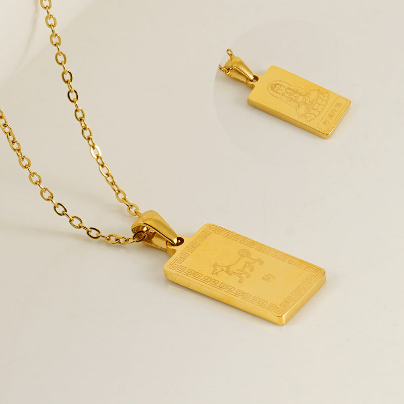Wholesale Stainless Steel Zodiac Necklace with 18K Gold Plated Square Pendant ACC-NE-ZhongYao002