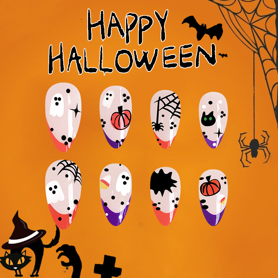 Wholesale 24 Pieces/box Ghost Pumpkin Halloween Press-on Nails Kits Nail Stickers ACC-NS-GuaiXL075