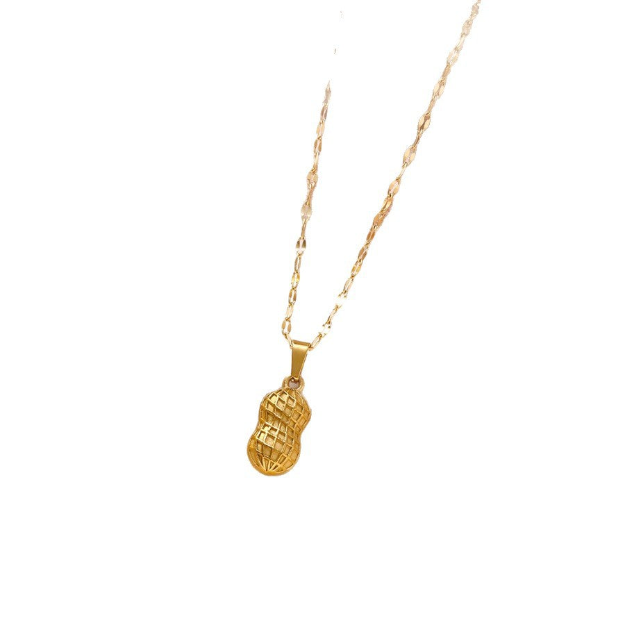 Wholesale Stainless Steel Peanut Pendant Clavicle Necklace for Women Trendy Summer Jewelry Gift for Party