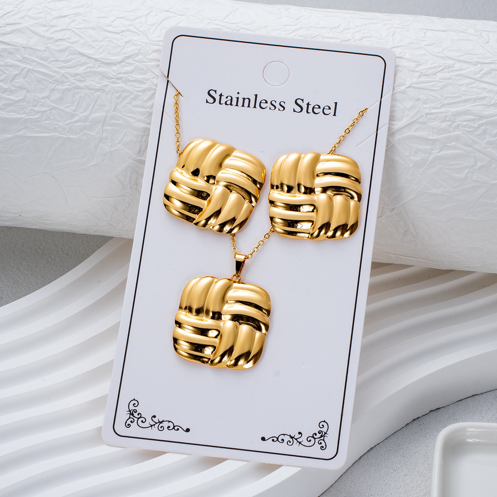 Wholesale Stainless Steel Electroplated Earring and Necklace Set - Trendy Office Lady Style,  Fashion Accessory Boutique Resale