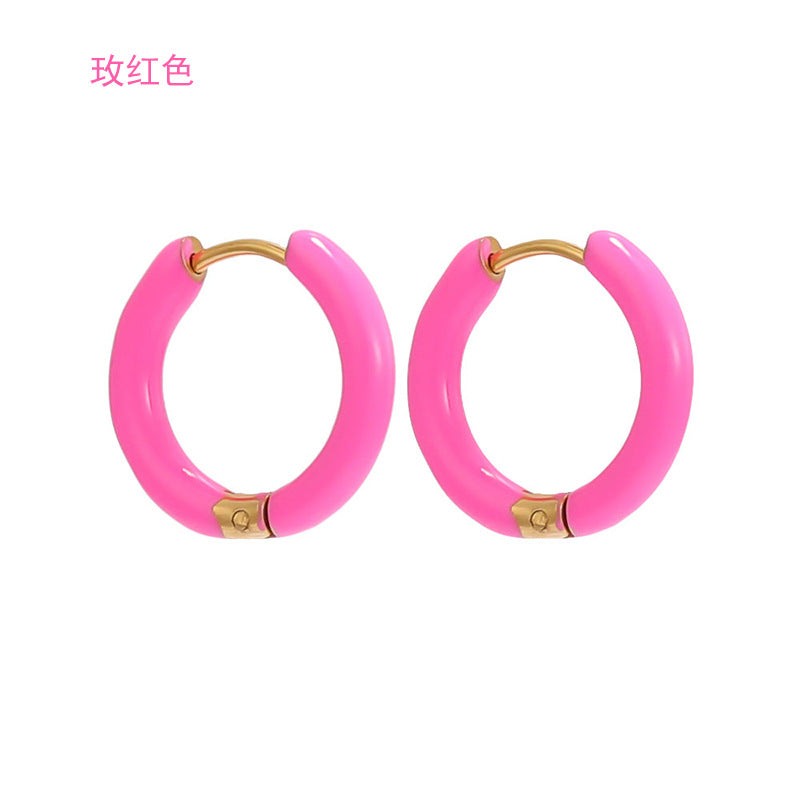 Wholesale 12mm drop oil ear buckle 10 color stainless steel ear ring earrings