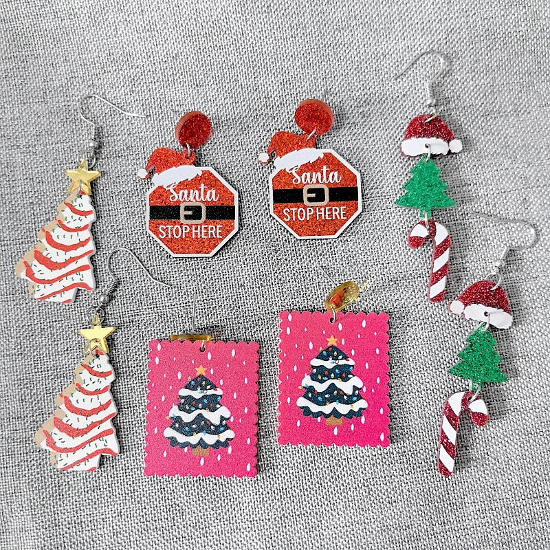 Wholesale Christmas Acrylic Earrings Snowman Bell Tree Hat Cartoon Holiday Jewelry Party Wear Gift