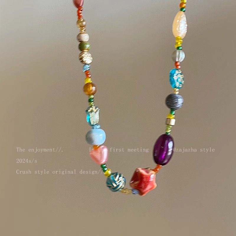 Wholesale Ethnic style dopamine colored glaze beaded necklace