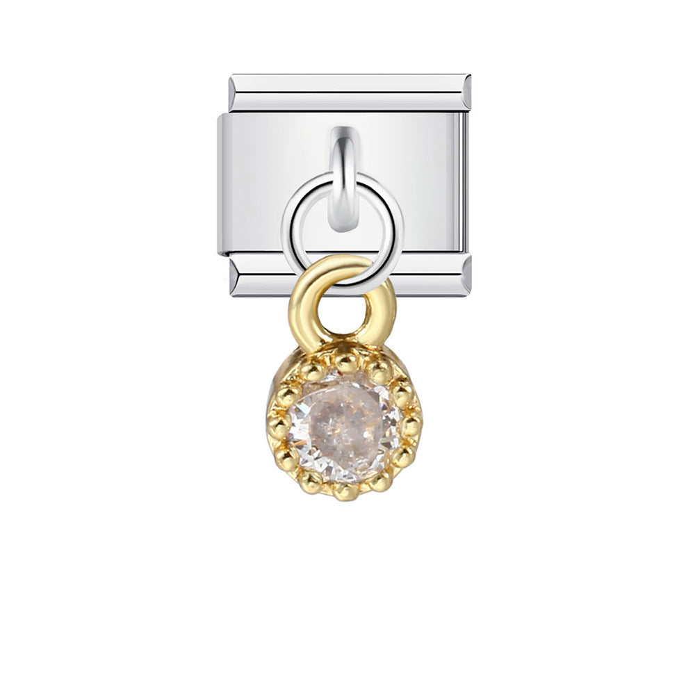 Wholesale Italian Charm Bracelet 9mm DIY Splicing Removable Small Round Zirconia Colored Stone Stainless Steel Composable Bracelet