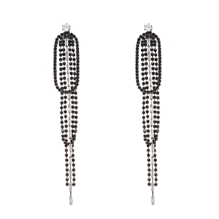 Wholesale Light luxury diamond oval tassel silver needle earrings