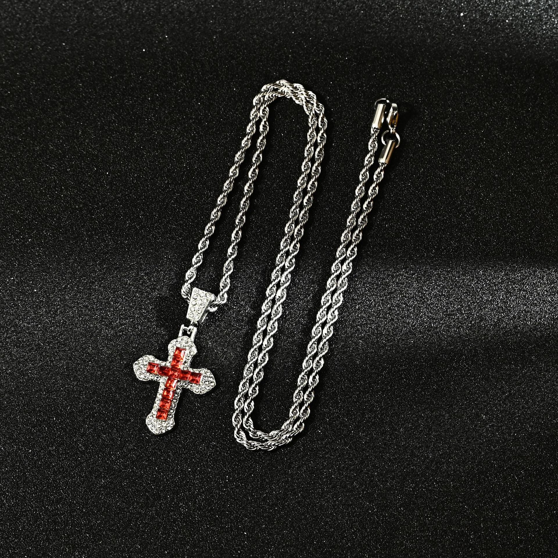 Wholesale Titanium Steel Hip Hop Cross Pendant Necklace Zircon Studded Sweater Chain For Everyday Wear