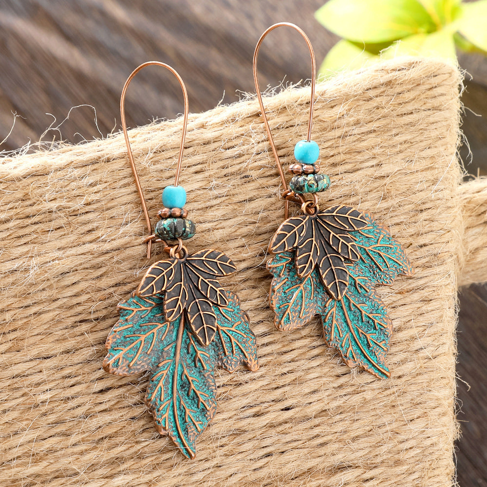 Wholesale Retro Bohemian Ethnic Style Leaf Pendant Necklace Set Autumn and Winter Long Sweater Chain Daily Commuting Accessories