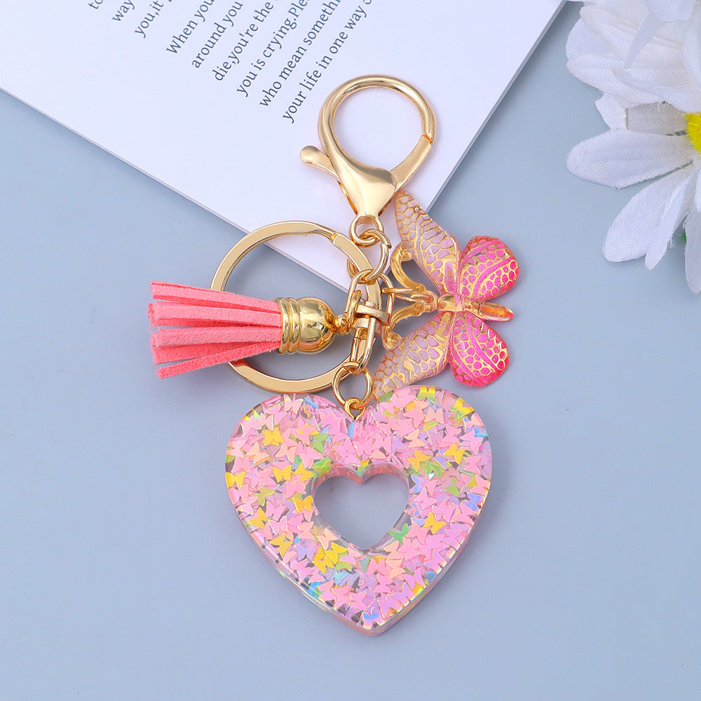 Wholesale Chic Heart Resin Keychain with Tassel - Boutique Bag Accessory Gift