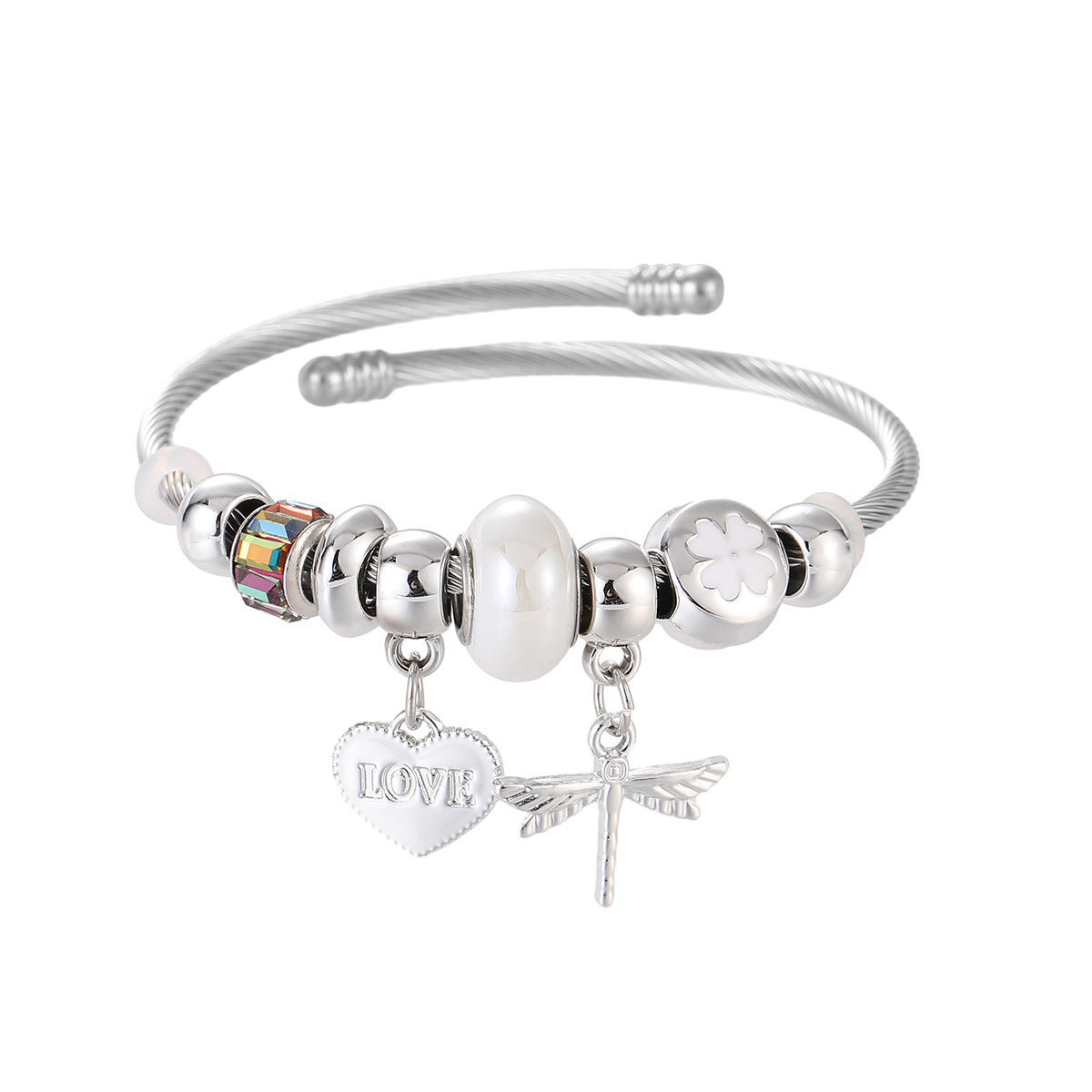 Wholesale Creative Alloy Dragonfly Stainless Steel Beaded Love Bracelet ACC-BT-jiax004