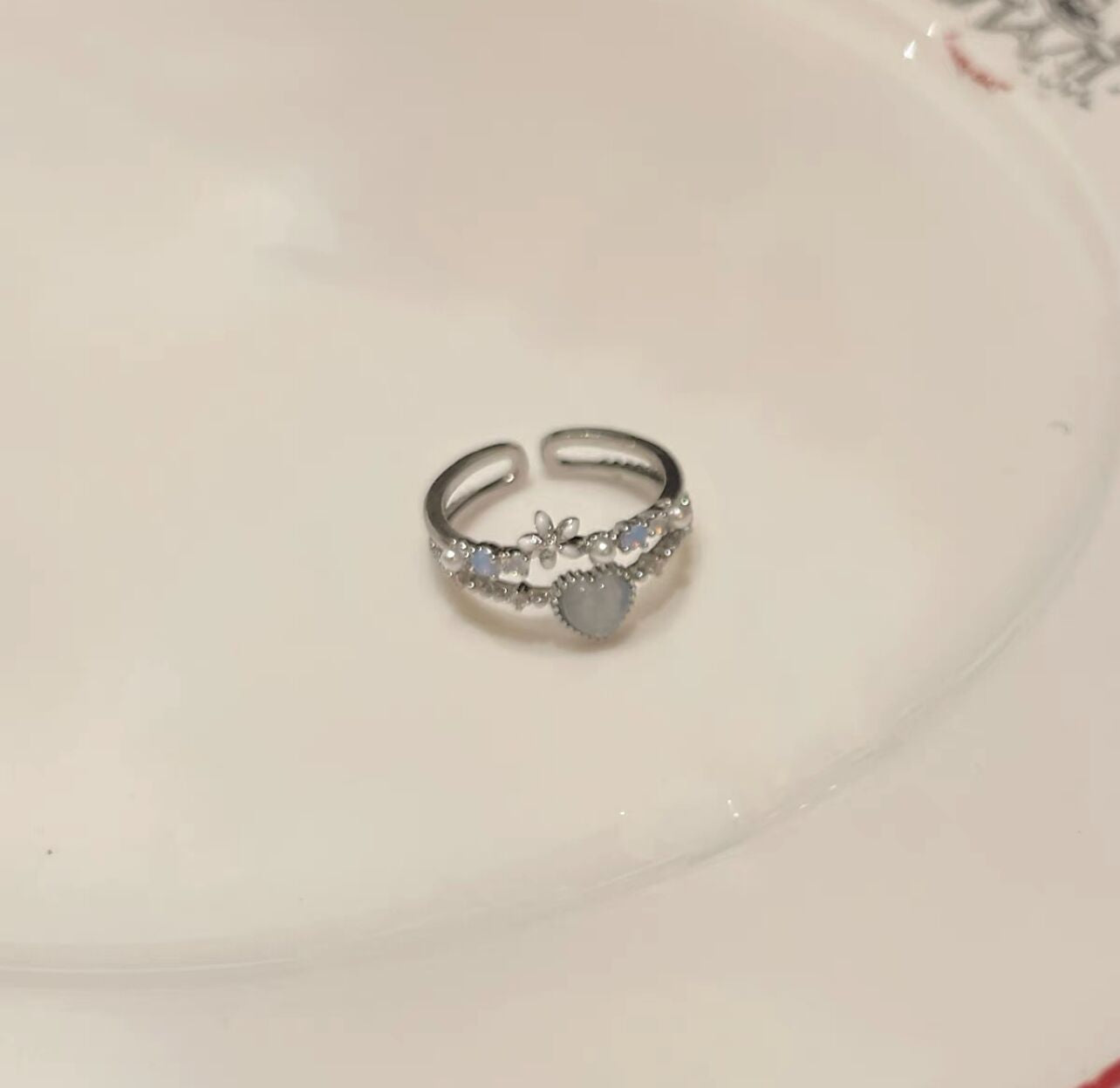 Wholesale Love Moonlight Aquamarine Zircon Open Adjustable Opening Ring