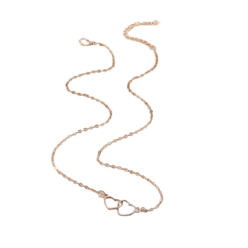 Wholesale  jewelry  creative double love clavicle chain simple  heart-to-heart necklace