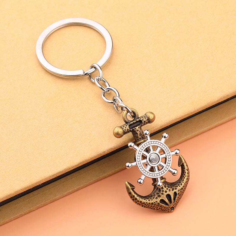 Wholesale retro pirate ship anchor will turn keychain