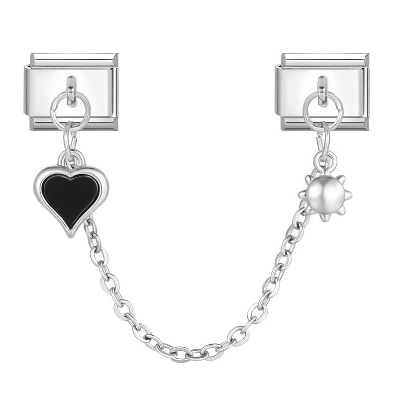 Wholesale Hearts and Love Italian Charms DIY square double-pendant Creative Stainless Steel Composable Bracelet