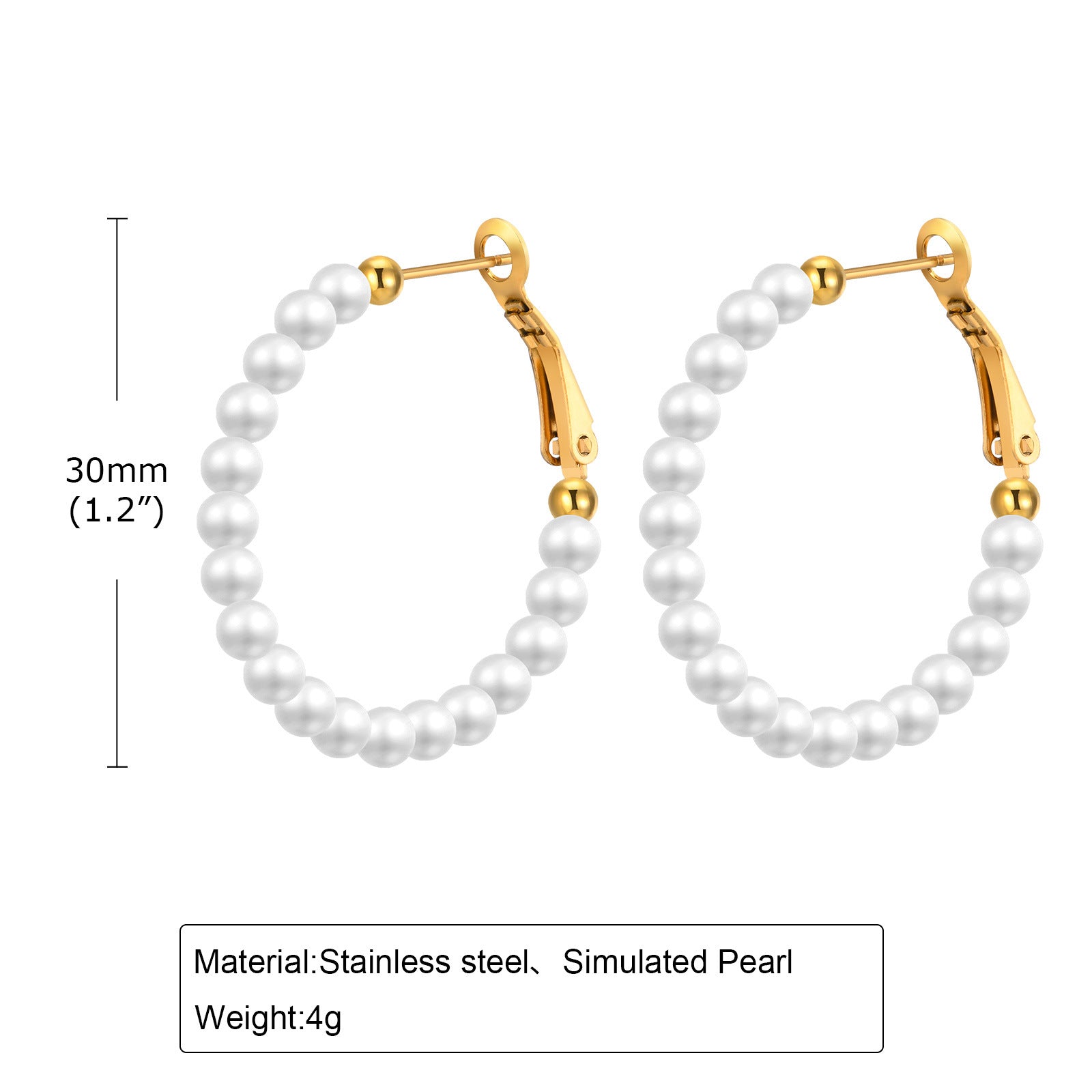 Wholesale Fashion Geometric C-Shape Earrings Imitation Pearl Stainless Steel Gold Jewelry Accessory