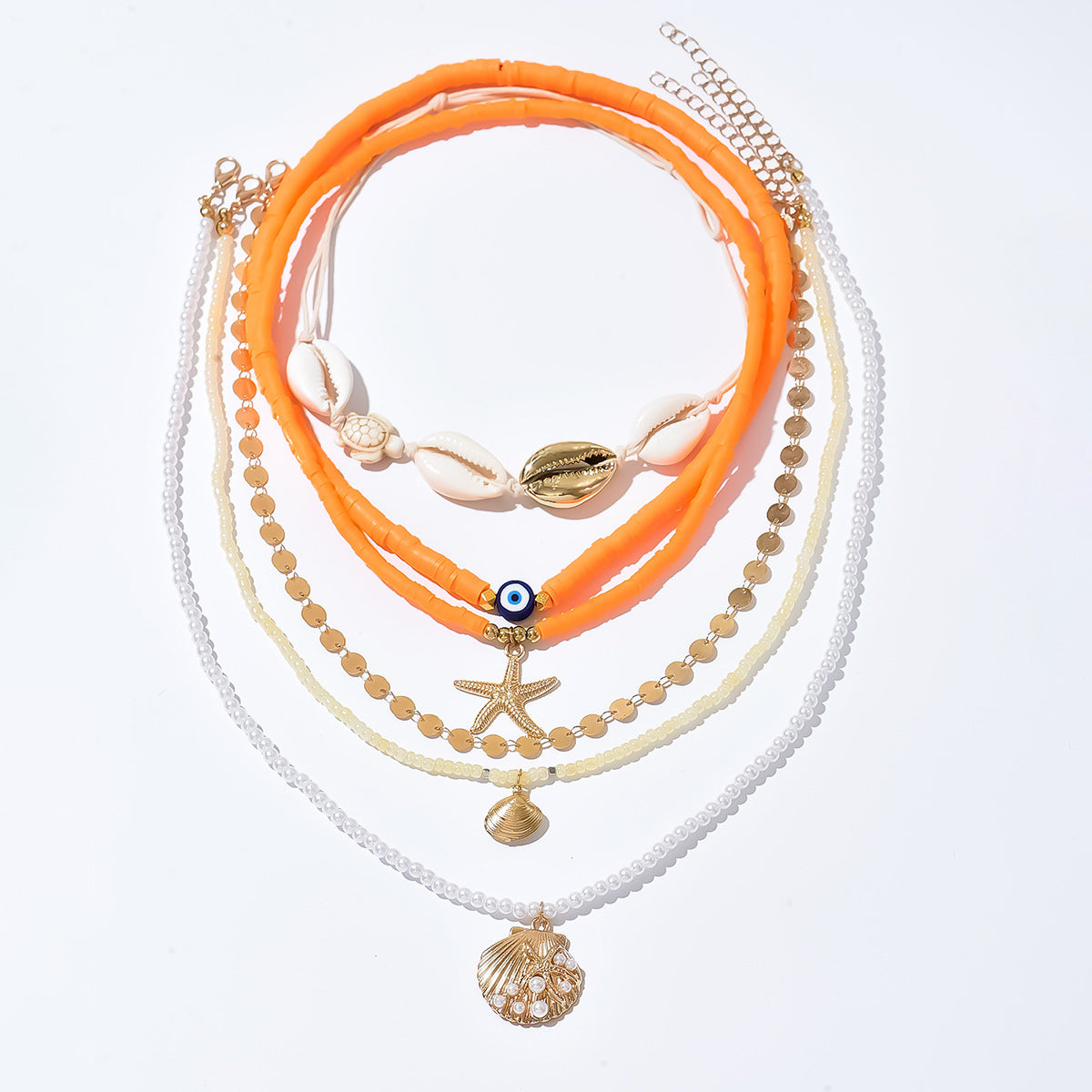 Wholesale Stacked Shell Necklace Irregular Colored Soft Clay Pearl Starfish Clavicle Necklace