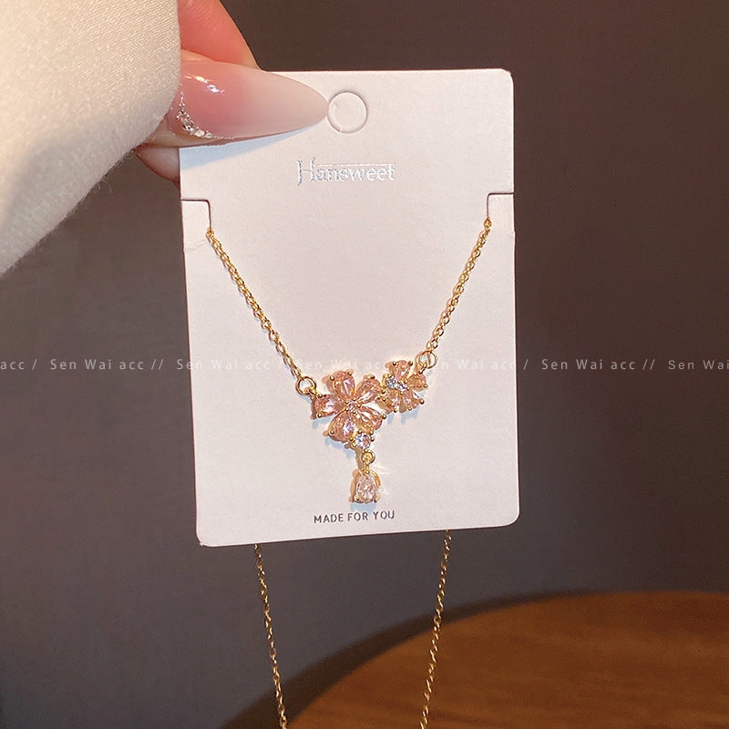 Wholesale Titanium Steel Collarbone Necklace with Zircon and Pearl Pendant