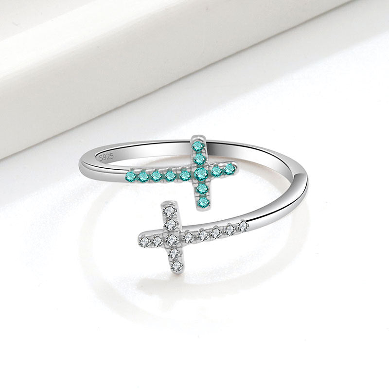 Wholesale s925 sterling silver cross open zircon ring