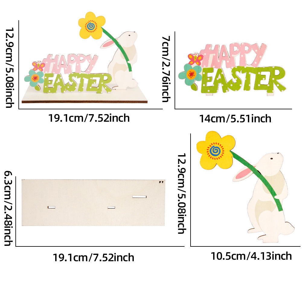 Wholesale Easter wooden crafts rabbit color egg wooden piece decoration