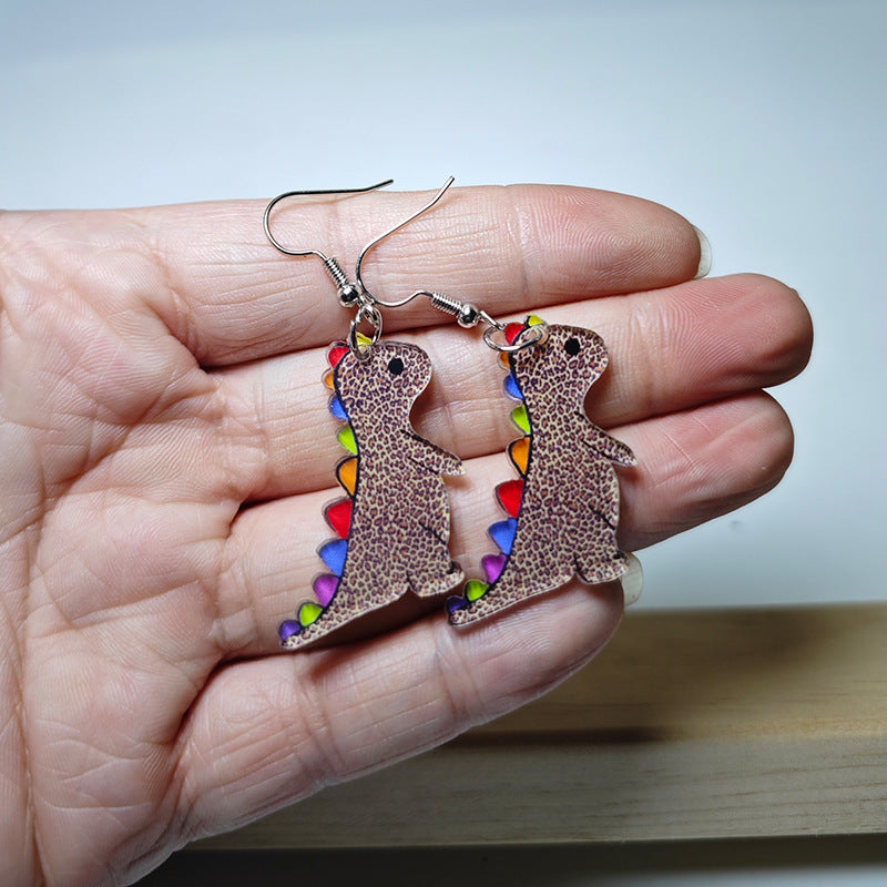 Wholesale Acrylic Cute cartoon colorful leopard print dinosaur earrings