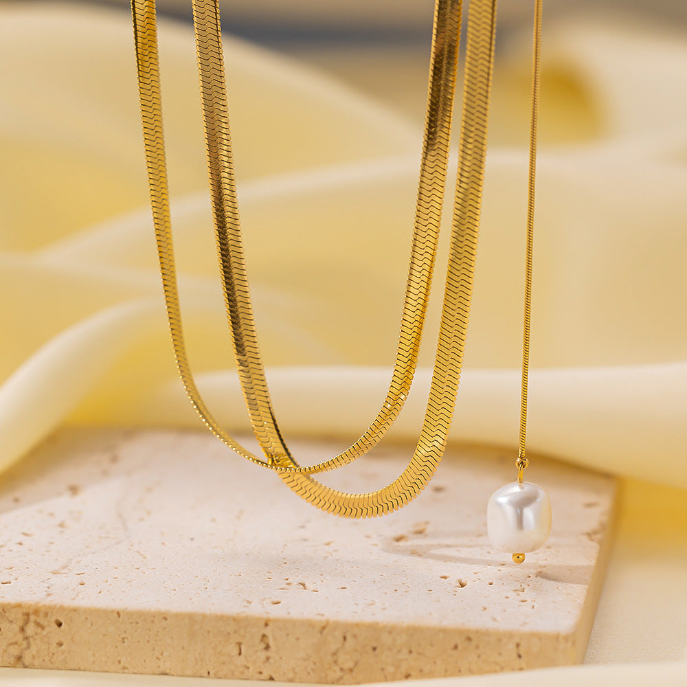 Wholesale Retro Irregular Titanium Steel Necklace Plated 18K Gold Multi-layered Necklace Gold Plated Necklace ACC-NE-Tais004