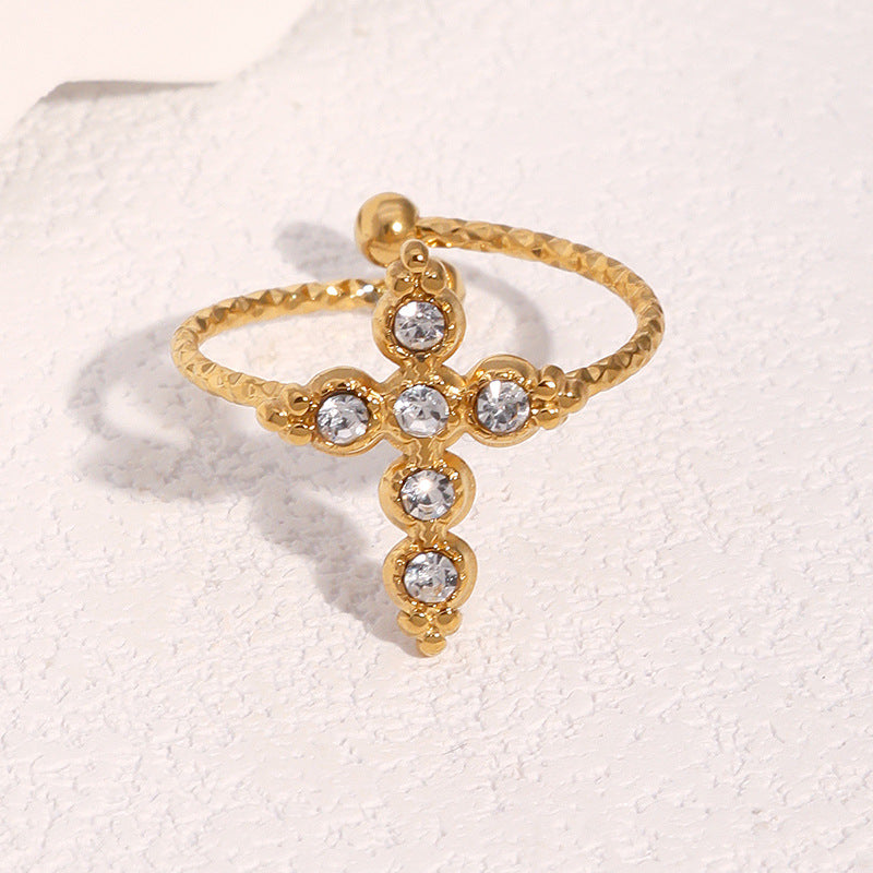 Wholesale Retro Cross Open Ring Stainless Steel Gold Jewelry Accessory Boutique Resale