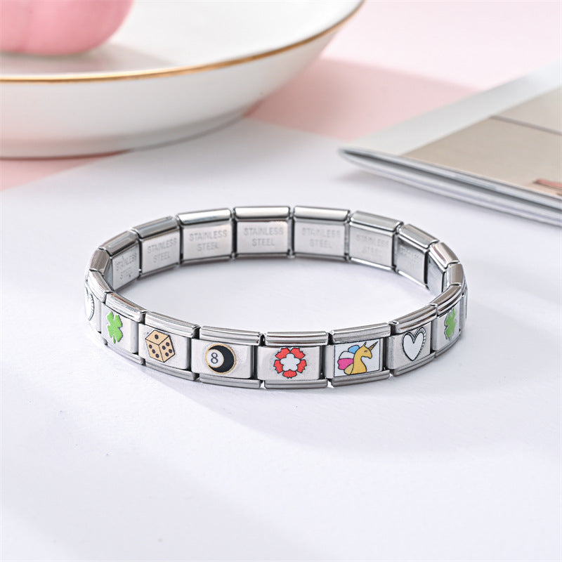 Wholesale Stainless Steel Modular Elastic Bracelet Square Train Card Printed Fashion Accessory
