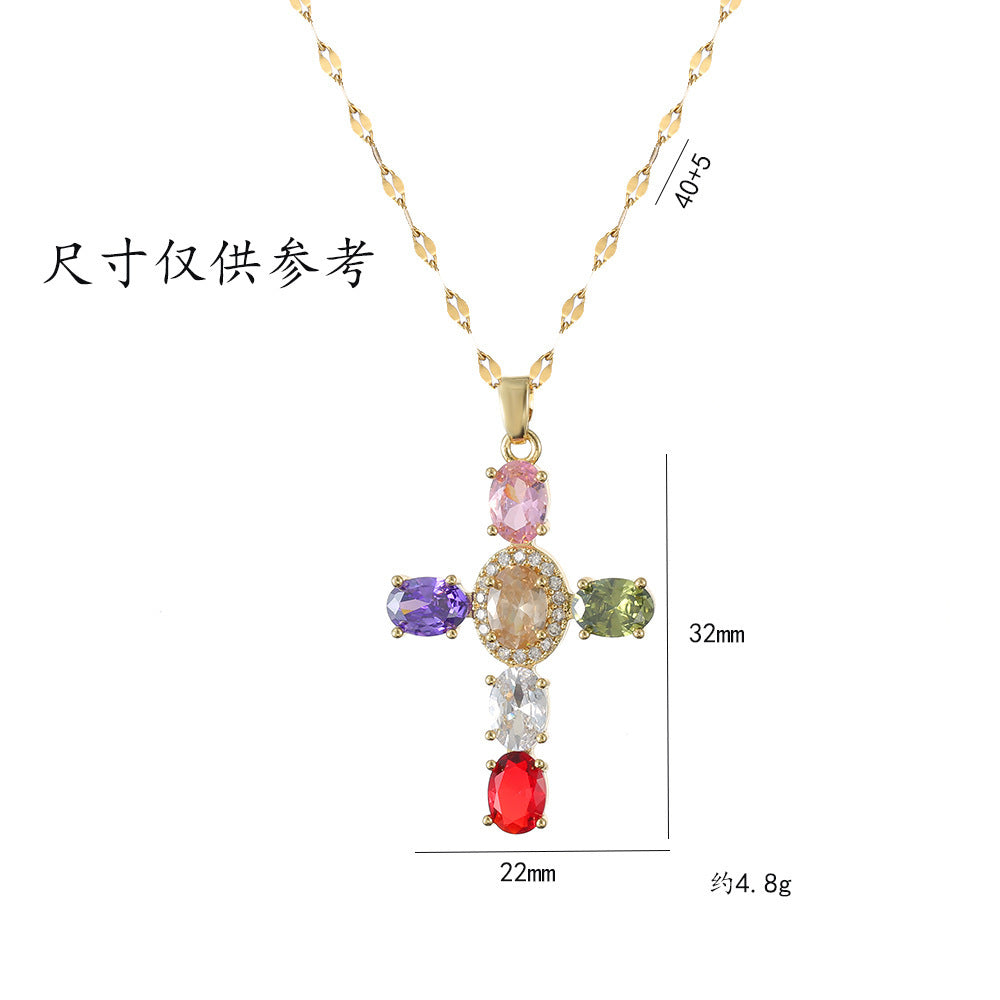 Wholesale Gold Plated Zircon Cross Pendant Necklace Korean Style Layering Collarbone Chain Trendy Jewelry Accessory For Women Gift