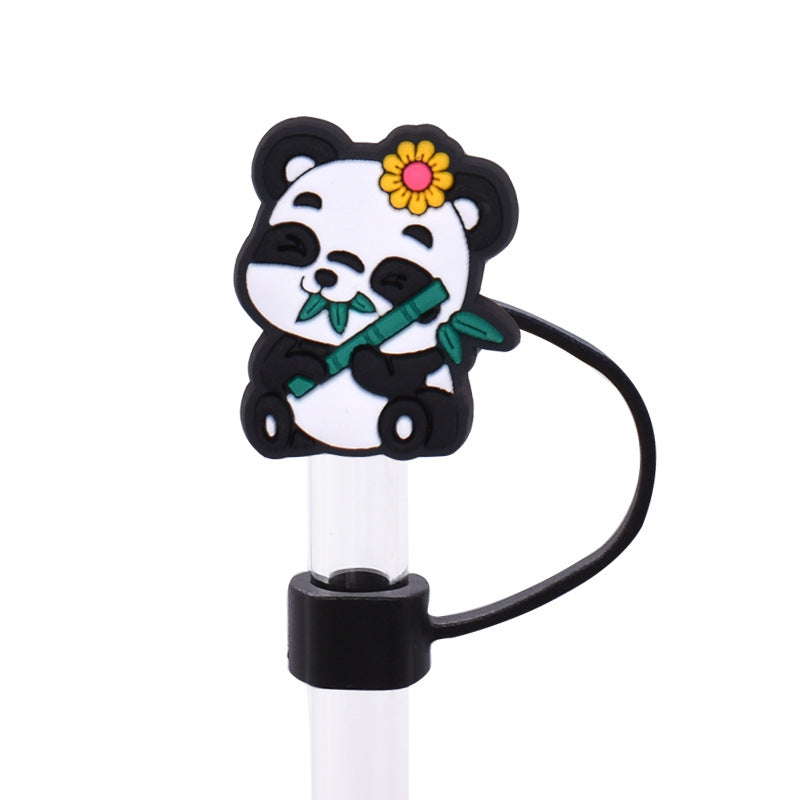 Wholesale Random 100pcs Cute Panda Series PVC Soft Straw Tube Cap