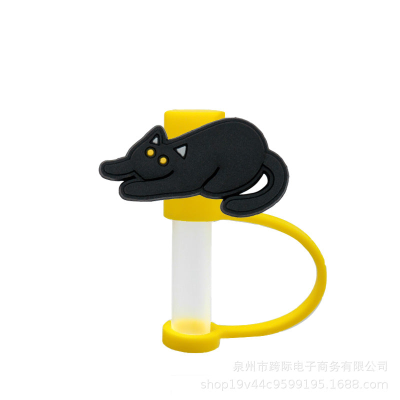 Wholesale 50 Pcs Cute Cartoon Black Cat Straw Cover Silicone Straw Covers ACC-SCR-KuaJi005