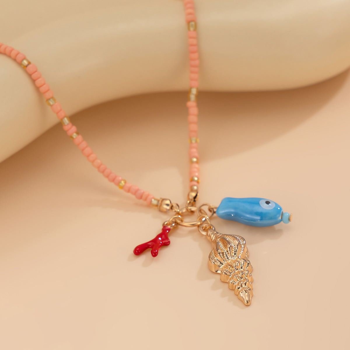 Wholesale ocean wind ins wind conch small fish rice beads necklace