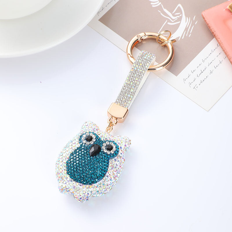 Wholesale diamond-studded owl keychain accessories cartoon cute car key ring bag pendant